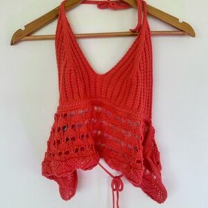 Red Knit Halter Top